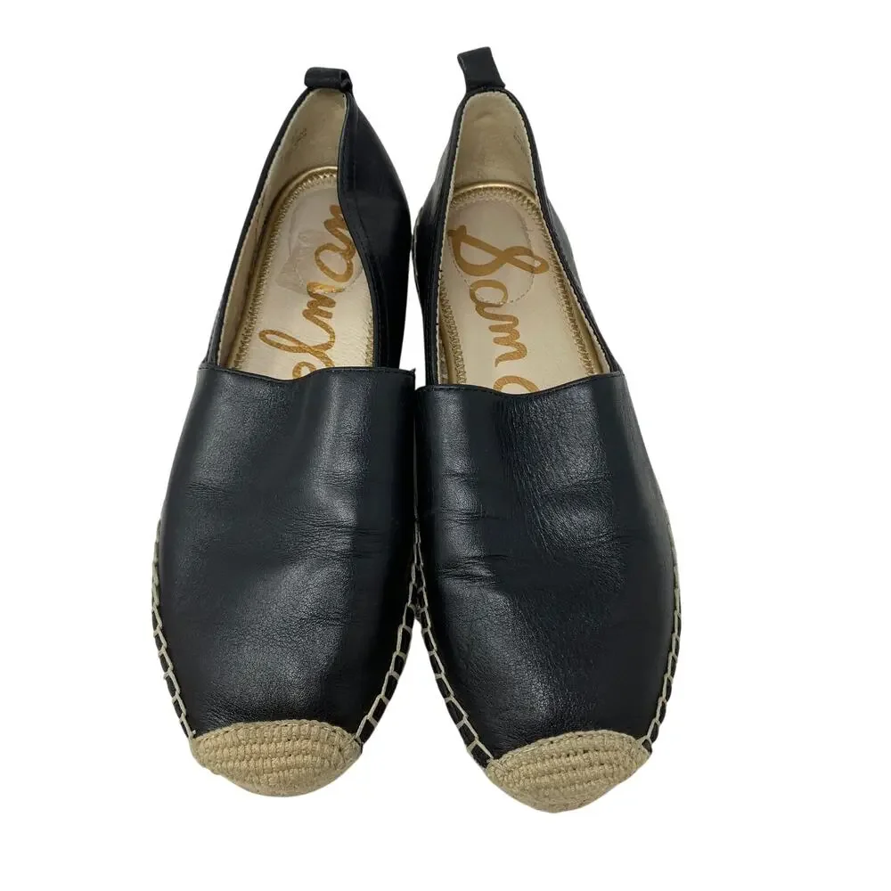 Sam Edelman Khloe Espadrille Slip On Flats Womens Size 7 Black Leather